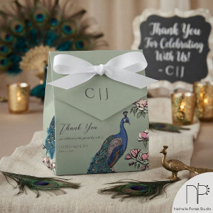 Sage Floral Blue Teal Peacocks Magnolia Flowers Favor Box