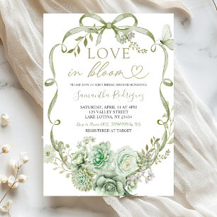 Sage Floral Bow Coquette Love in bloom Invitation