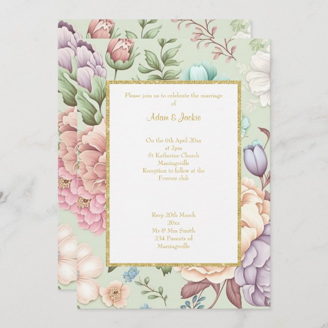 SAGE FLORAL ELEGANT WEDDING INVITES  (Front/Back)