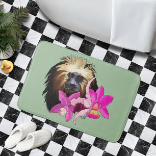 Sage Floral Golden-Headed Lion Tamarin Monkey Bath Mat