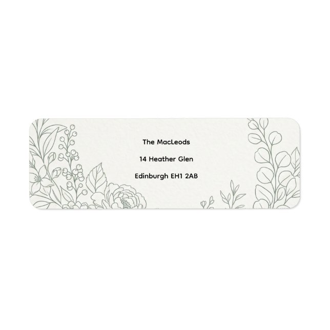 Sage Floral Line Art Return Address Label (Front)