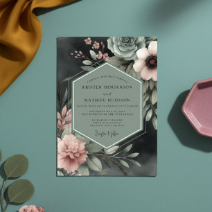 Sage Floral Moody Romance Wedding Invitation