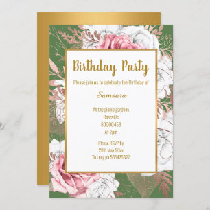 SAGE FLORAL ROSE GOLD BOUQUET BIRTHDAY INVITATION