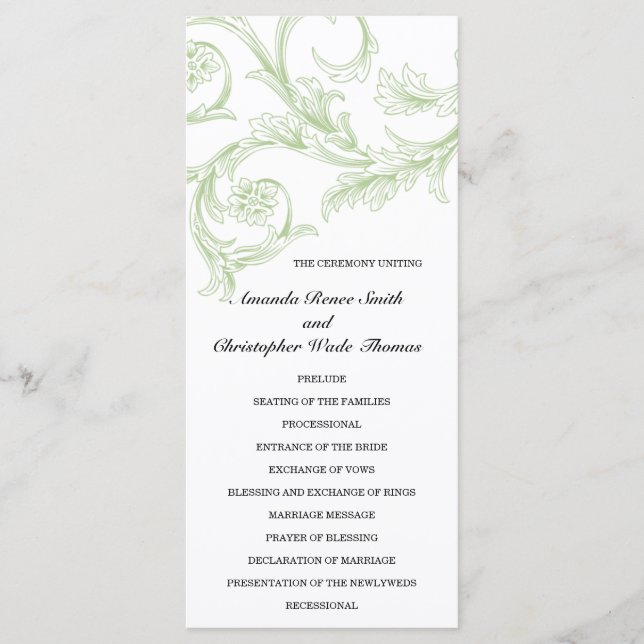 Sage Floral Wedding Program (Front)
