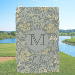 Sage Floral William Morris Custom Initial Ladies Golf Towel