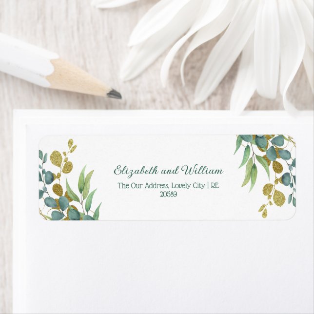  Sage Foliage And Gold Wedding Return Address (Insitu)