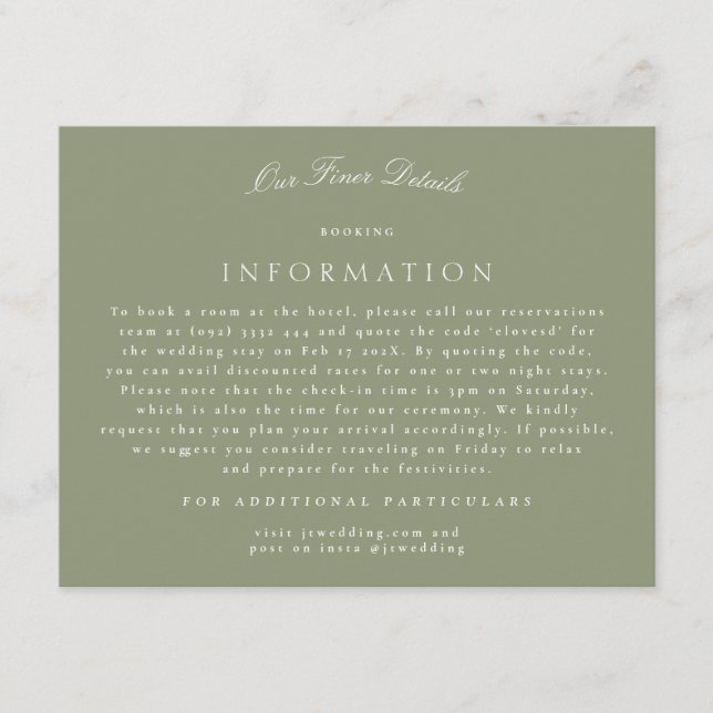 Sage Formal Classic Calligraphy Wedding Details Enclosure Card (Front)