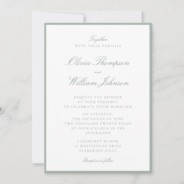 Sage Framed Wedding Invitation (Devant)