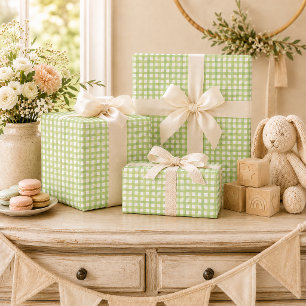 Sage Gingham Baby Shower Wrapping Paper