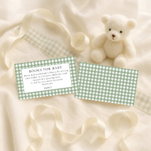 Sage Gingham Books For Baby Shower Enclosure Card