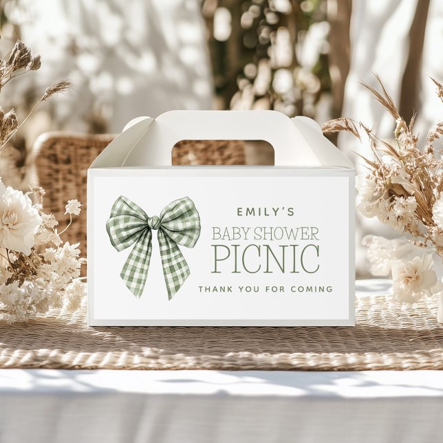 Sage Gingham Bow Name Baby Shower Thank You Sticker (Creator Uploaded)