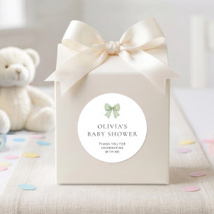 Sage Gingham Bow Thank You Baby Shower Classic Round Sticker