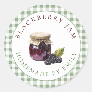 Sage Gingham Bridal Shower Blackberry Jam Favour Classic Round Sticker