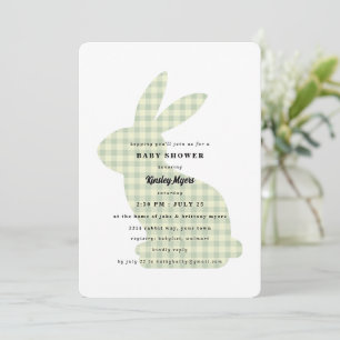 Sage Gingham Bunny Baby Shower Invitation