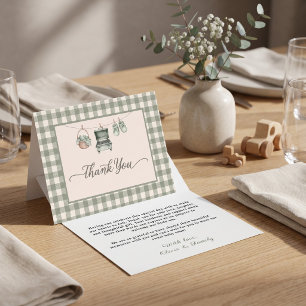 Sage Gingham Clothesline Grill Baby Shower Thank You Card