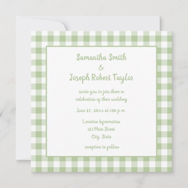 Sage Gingham Country Wedding Invitation (Front)