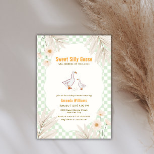 Sage Gingham Daisy Boho Silly Goose Baby Shower Invitation