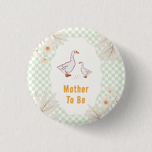 Sage Gingham Daisy Goose Mother To Be Baby Shower  1 Inch Round Button
