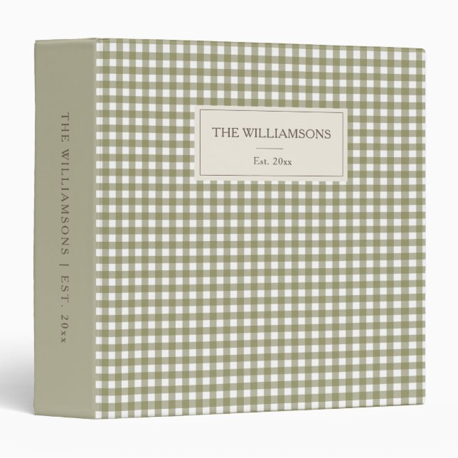 Sage Gingham Est Year Newlywed Keepsake Photo Binder (Front/Spine)