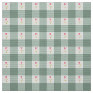 Sage Gingham Floral Fabric by the Yard