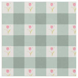 Sage Gingham Floral Fabric by the Yard