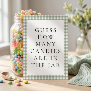 Sage Gingham Guess How Many Baby Shower Game card