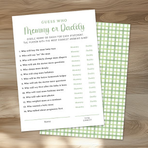 Sage Gingham He Said She Said Baby Shower Game Advice Card