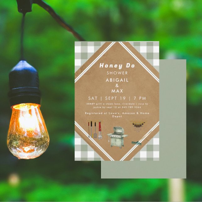 Sage Gingham Honey Do Shower II Invitation (Creator Uploaded)