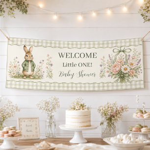 Sage Gingham Rabbit Baby Shower Banner