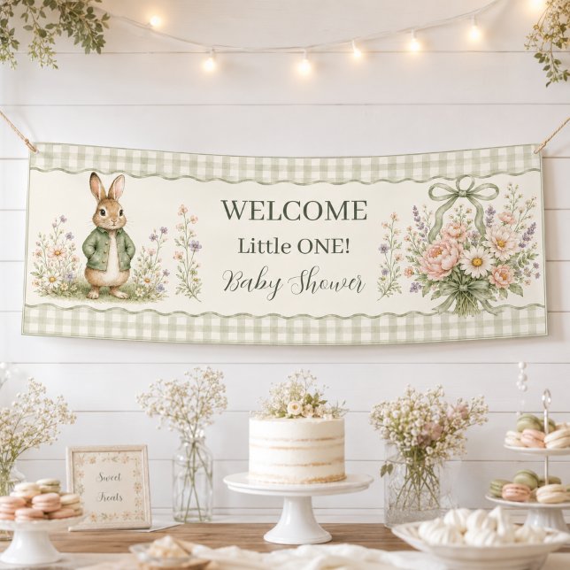 Sage Gingham Rabbit Baby Shower Banner (Creator Uploaded)