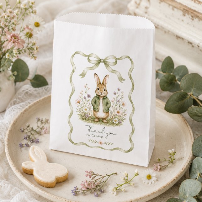 Sage Gingham Rabbit Baby Shower Favour Bag (Creator Uploaded)