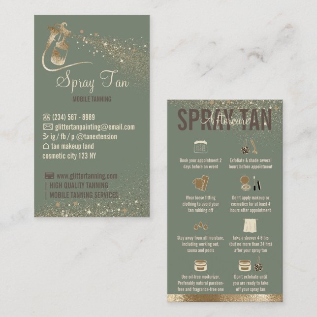 Sage Glitz Aftercare Instructions Spray Tanning Business Card (Front/Back)