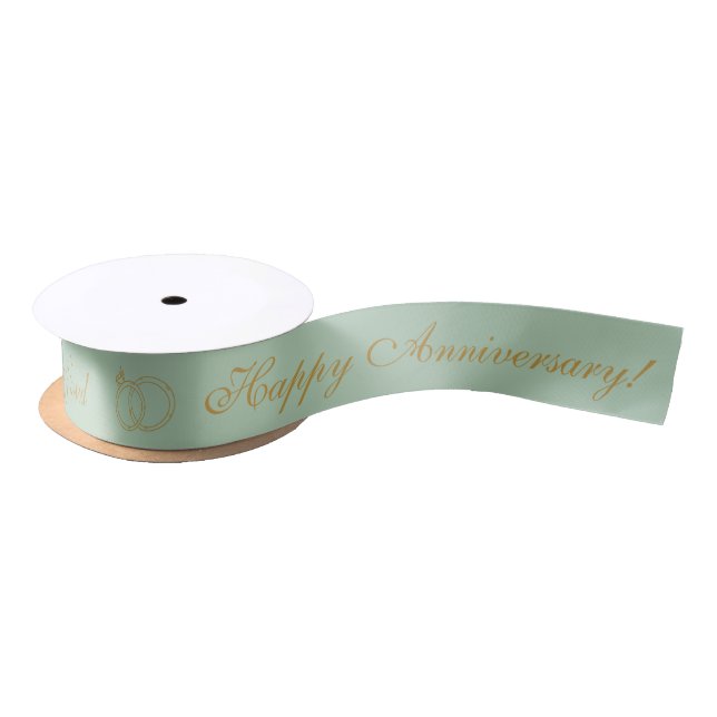  Sage Gold Anniversary Personalized Name Date Satin Ribbon (Spool)