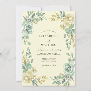 Sage Gold Botanical Watercolor Wedding Invitation