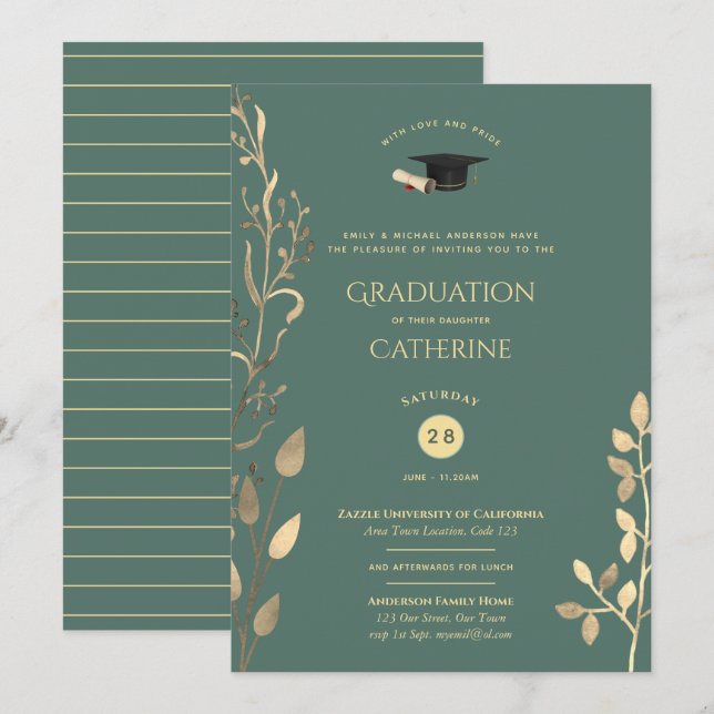 Sage Gold Ceremony Invitations Classy (Devant / Derrière)