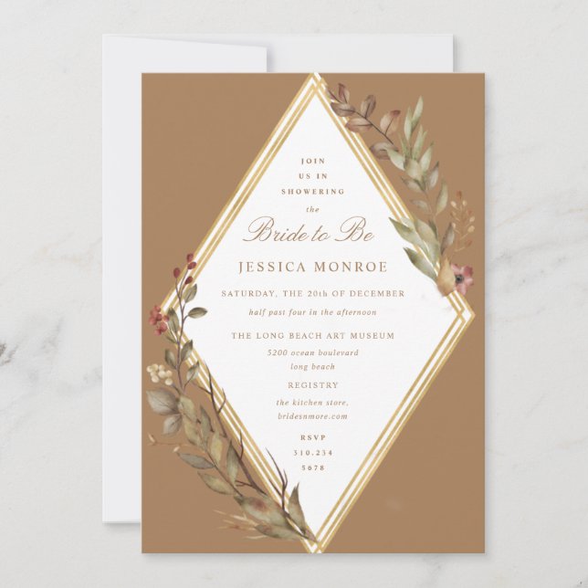 Sage Gold Diamond Fall Season Bridal Shower Invitation (Front)