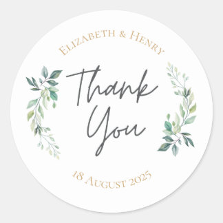 Sage gold eucalyptus geometric greenery wedding  classic round sticker