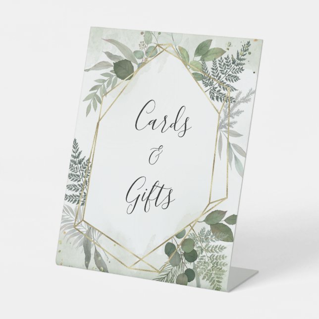 Sage gold eucalyptus geometric wedding gifts sign (Front)