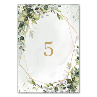 Sage gold eucalyptus geometric wedding table sign number