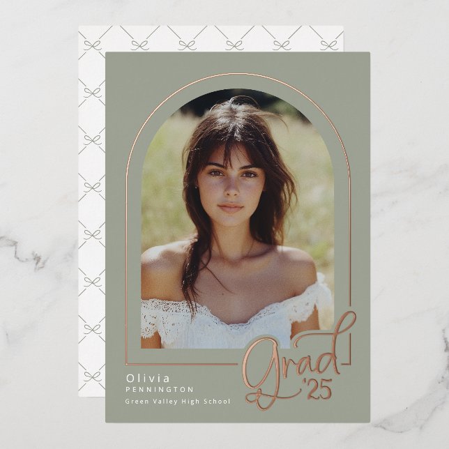 Sage Gold Foil Photo Graduation Announcement (Front/Back)
