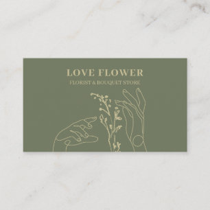 Sage Gold Hand Holding Flower Business Card
