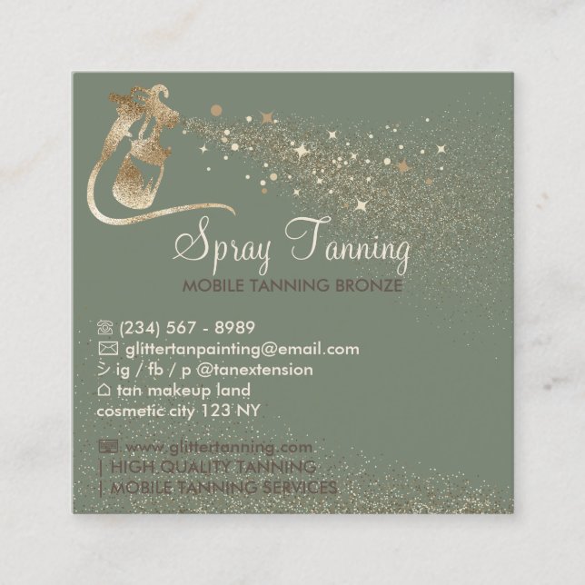 Sage gold Spray Tan Aftercare Instructions Tips Square Business Card (Front)