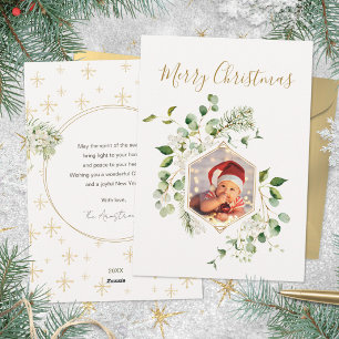 Sage Gold White Berries Frame Photo Christmas Holiday Card