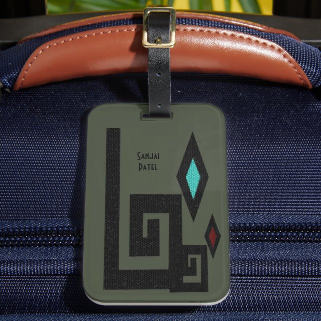 Sage Gr. Southwestern Style Geometric Luggage Tag (Front Insitu 2)