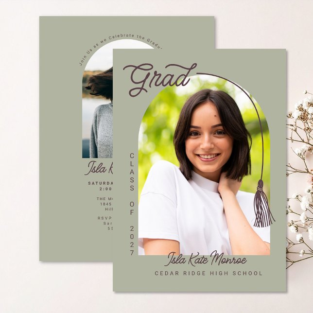 Sage Grad Announcement and Invitation with Photo (Créateur téléchargé)