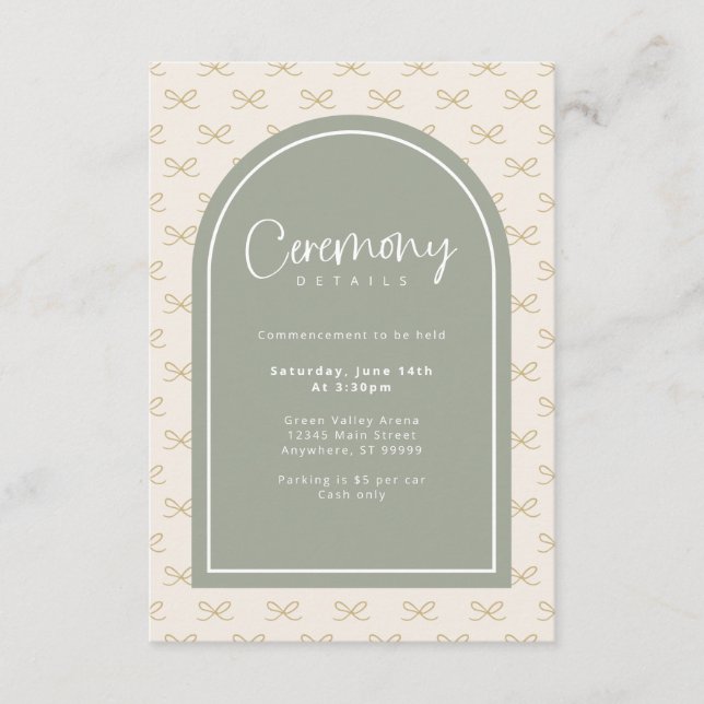 Sage Graduation Ceremony Commencement Details Enclosure Card (Front)