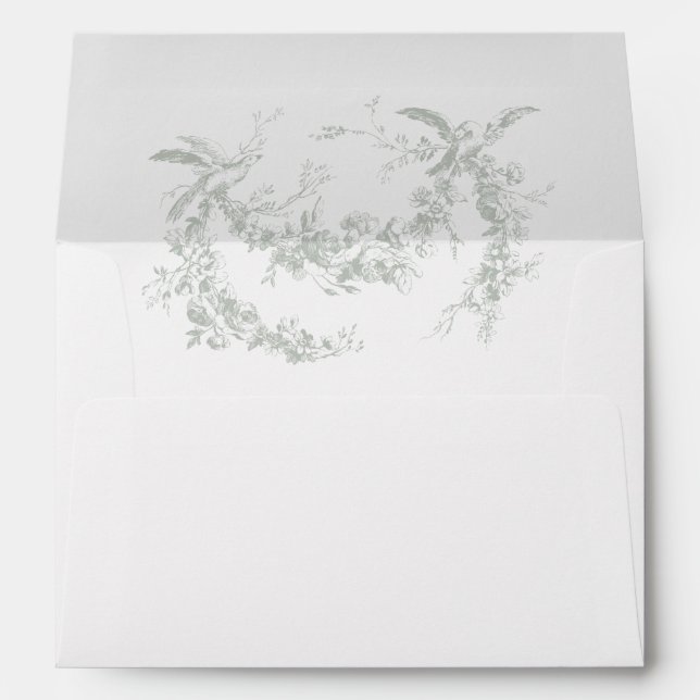 Sage Gray Toile de Jouy Wedding Envelope with Line (Back (Bottom))