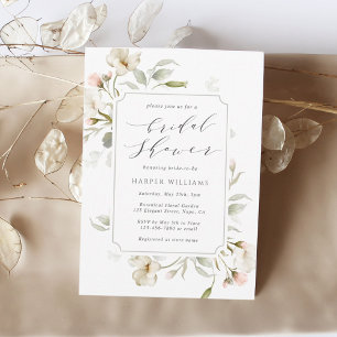 Sage Gray White Floral Bridal Shower Invitation