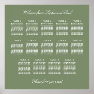 Sage Green 14 Table Wedding Seating Chart Poster