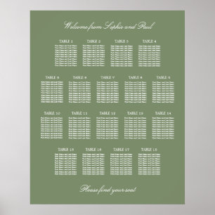 Sage Green 18 Table Wedding Seating Chart Poster